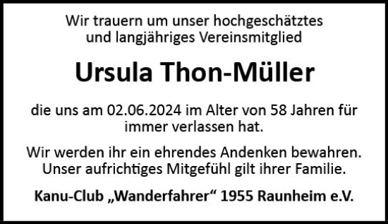 Traueranzeige von Ursula Thon-Müller von Rüsselsheimer Echo