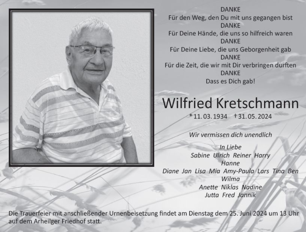  Traueranzeige für Wilfried Kretschmann vom 08.06.2024 aus Darmstädter Echo