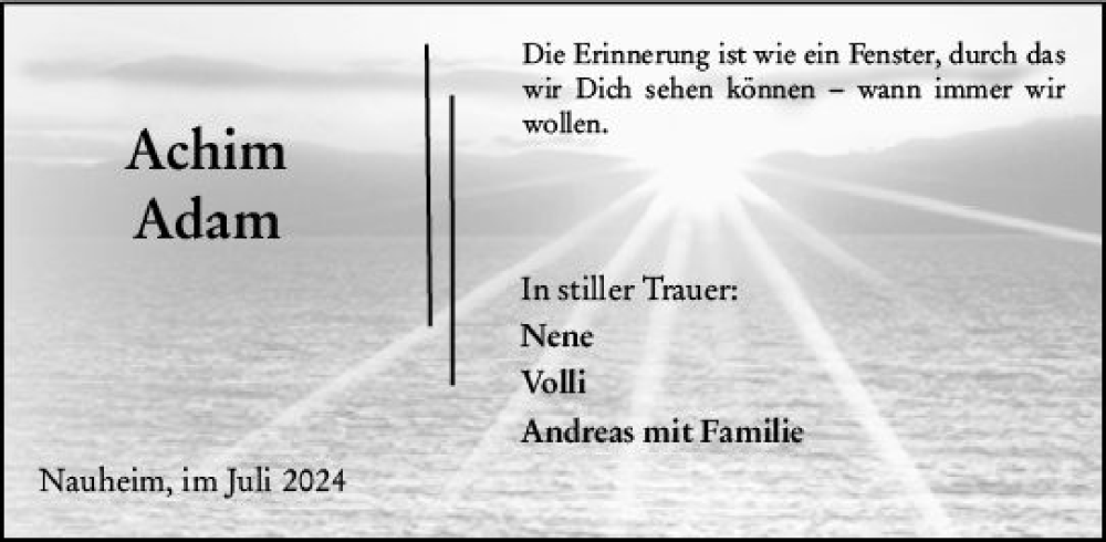  Traueranzeige für Achim Adam vom 20.07.2024 aus Rüsselsheimer Echo