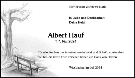 Traueranzeige von Albert Hauf von Wiesbadener Kurier
