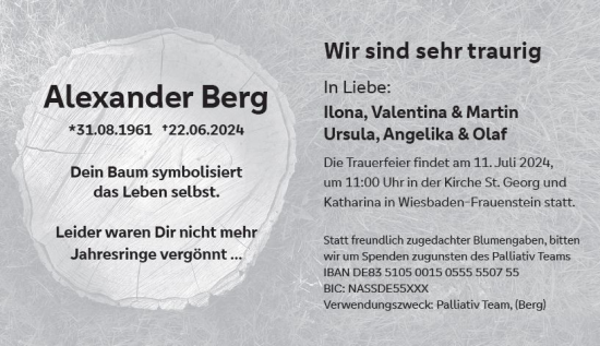 Traueranzeige von Alexander Berg von Wiesbadener Kurier