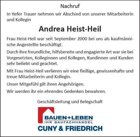 Traueranzeige von Andrea Heist-Heil von Darmstädter Echo