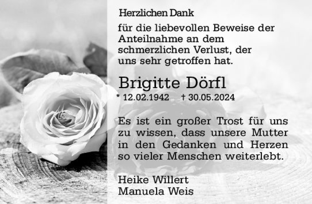  Traueranzeige für Brigitte Dörfl vom 11.07.2024 aus Camberger Anzeiger