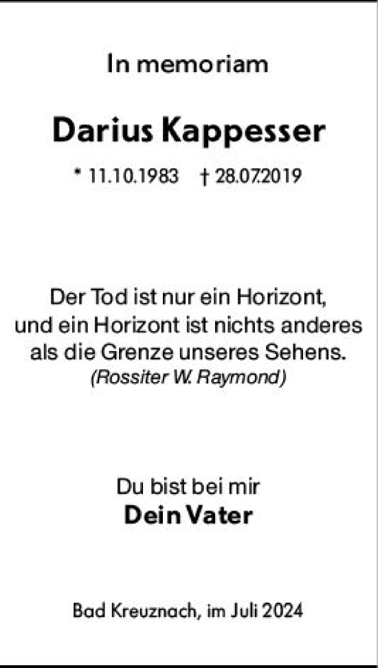 Traueranzeige von Darius Kappesser von Allgemeine Zeitung Rheinhessen-Nahe