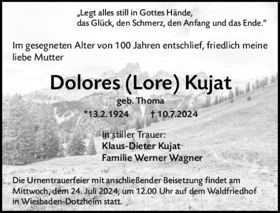 Traueranzeige von Dolores  Kujat von Wiesbadener Kurier