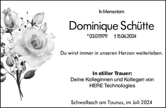 Traueranzeige von Dominique Schütte von Wiesbadener Kurier