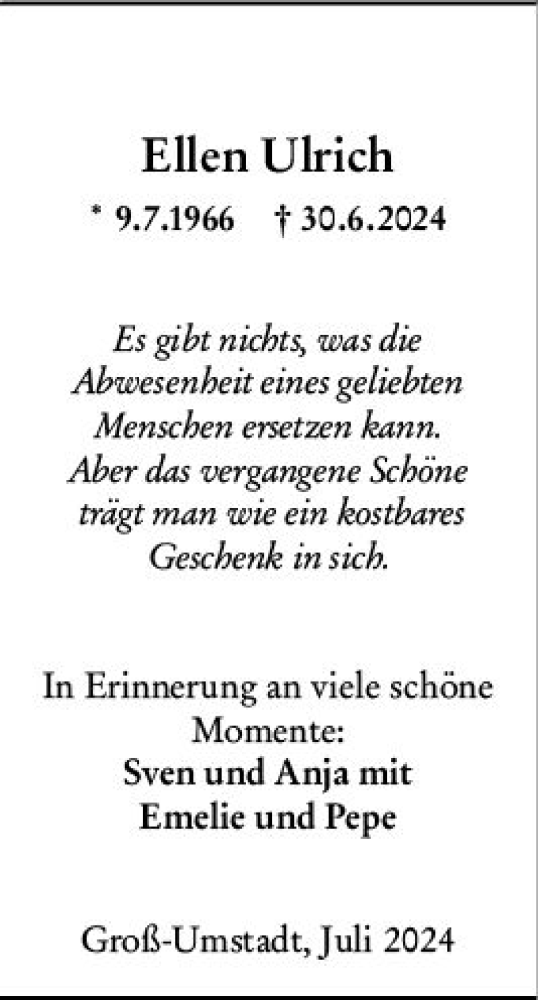 Traueranzeige von Ellen Ulrich von Odenwälder Echo