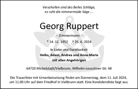 Traueranzeige von Georg Ruppert von Odenwälder Echo