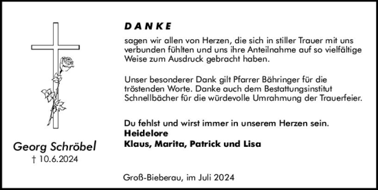 Traueranzeige von Georg Schröbel von Darmstädter Echo