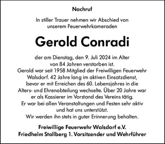 Traueranzeige von Gerold Conradi von Camberger Anzeiger