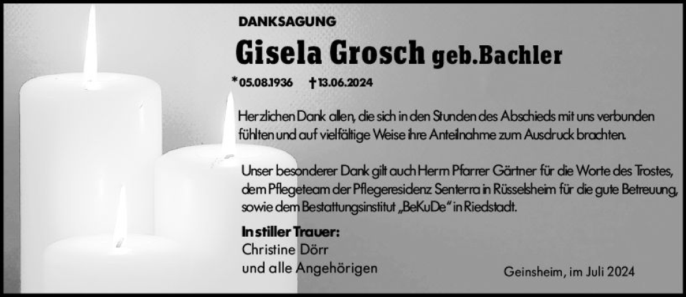  Traueranzeige für Gisela Grosch vom 06.07.2024 aus Groß-Gerauer Echo