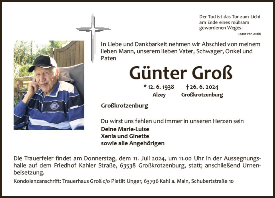 Traueranzeige von Günter Groß von Allgemeine Zeitung Alzey