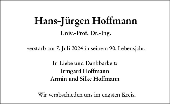 Traueranzeige von Hans-Jürgen Hoffmann von Darmstädter Echo