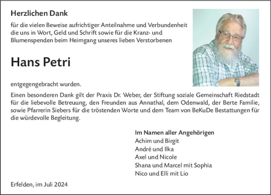 Traueranzeige von Hans Petri von Groß-Gerauer Echo