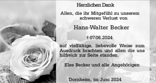 Traueranzeige von Hans-Walter Becker von Groß-Gerauer Echo