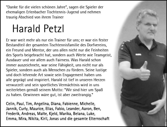 Traueranzeige von Harald Petzl von Odenwälder Echo