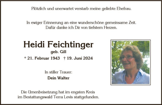 Traueranzeige von Heidi Feichtinger von Wiesbadener Kurier