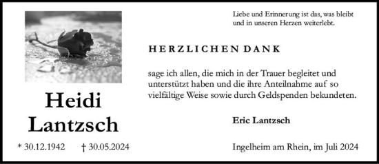 Traueranzeige von Heidi Lantzsch von Allgemeine Zeitung Rheinhessen-Nahe