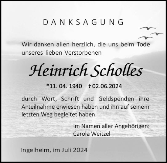 Traueranzeige von Heinrich Scholles von Allgemeine Zeitung Rheinhessen-Nahe