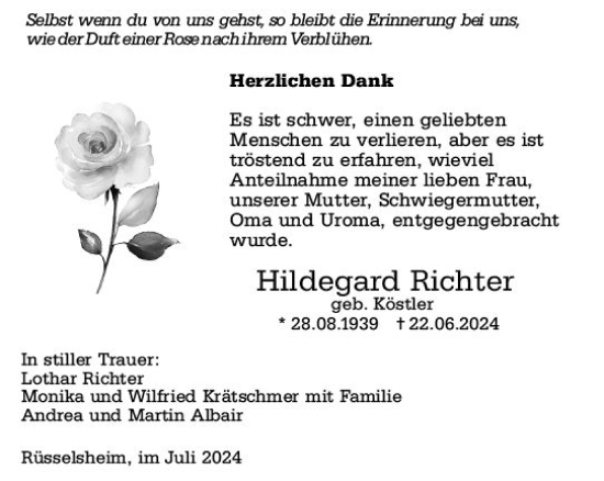 Traueranzeige von Hildegard Richter von Rüsselsheimer Echo