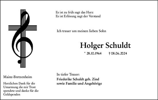 Traueranzeige von Holger Schuldt von Allgemeine Zeitung Mainz