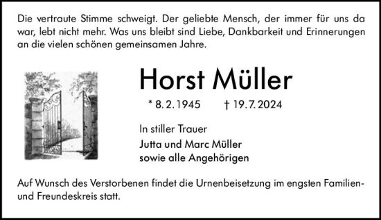 Traueranzeige von Horst Müller von Groß-Gerauer Echo