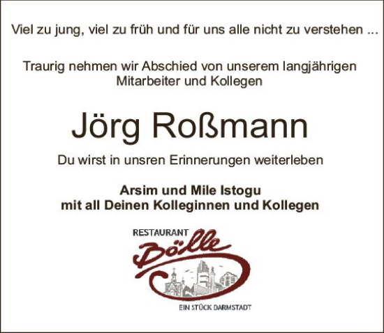 Traueranzeige von Jörg Roßmann von Darmstädter Echo
