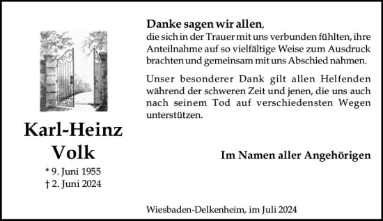 Traueranzeige von Karl-Heinz Volk von Wiesbadener Kurier