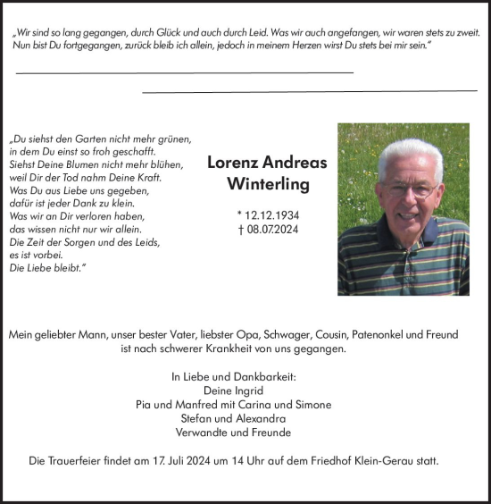 Traueranzeige von Lorenz Andreas Winterling von Groß-Gerauer Echo