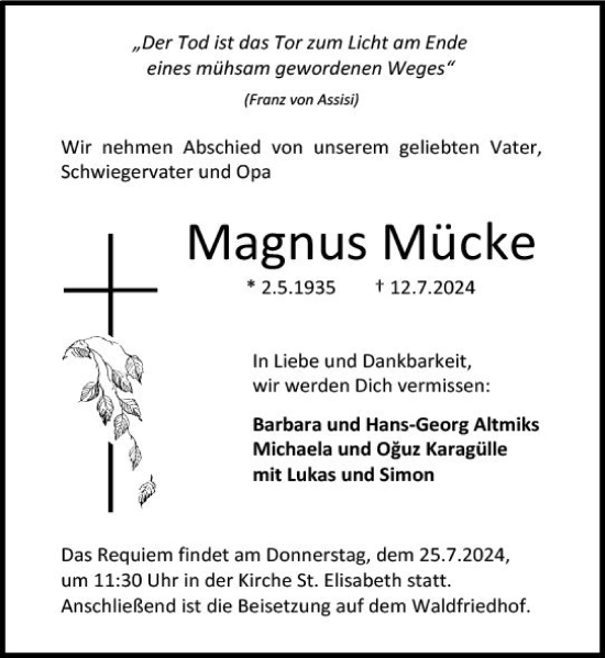 Traueranzeige von Magnus Mücke von Darmstädter Echo