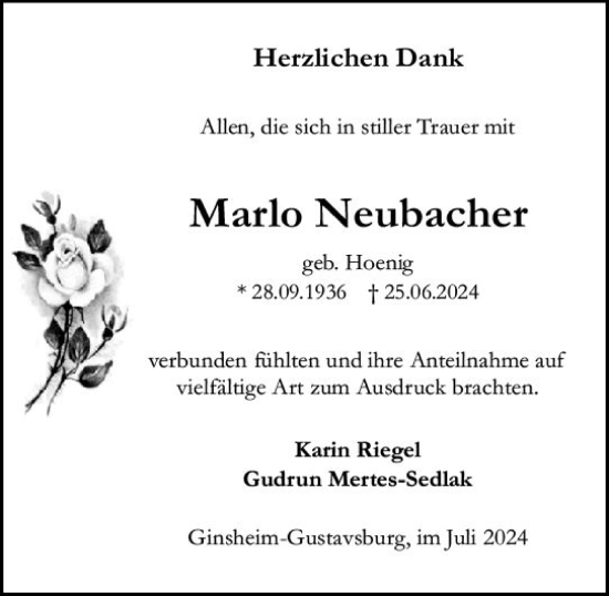 Traueranzeige von Mario Neubacher von Allgemeine Zeitung Mainz