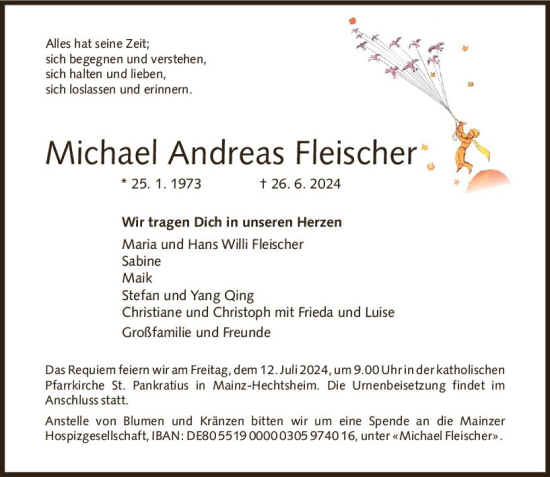 Traueranzeige von Michael Andreas Fleischer von Allgemeine Zeitung Mainz