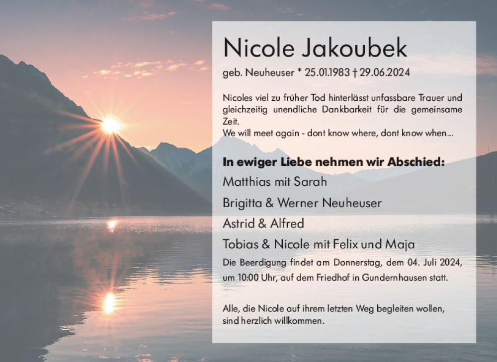 Traueranzeige für Nicole Jakoubek vom 02.07.2024 aus Darmstädter Echo