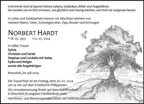 Traueranzeige von Norbert Hardt von Wetzlarer Neue Zeitung