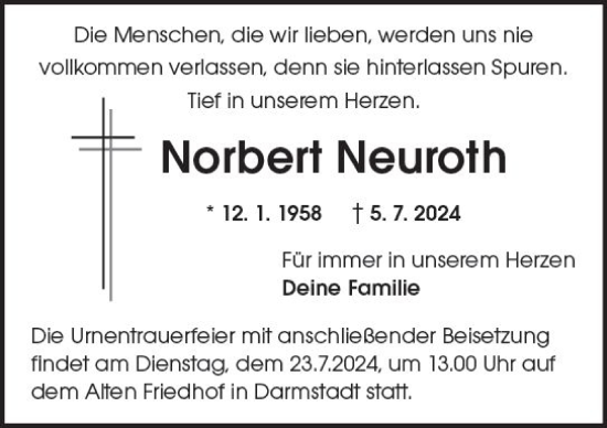 Traueranzeige von Norbert Neuroth von Darmstädter Echo
