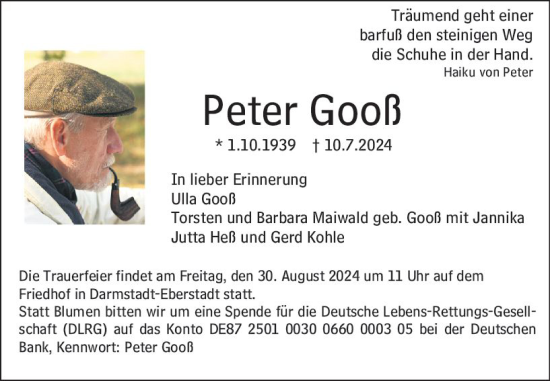 Traueranzeige von Peter Gooß von Darmstädter Echo