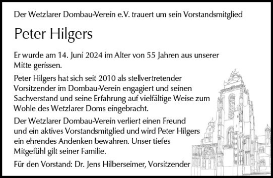 Traueranzeige von Peter Hilgers von Wetzlarer Neue Zeitung