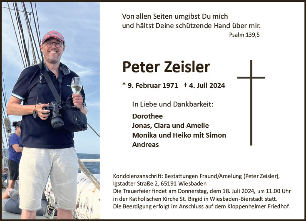  Traueranzeige für Peter Zeisler vom 13.07.2024 aus Wiesbadener Kurier