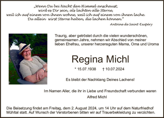 Traueranzeige von Regina Michl von Darmstädter Echo