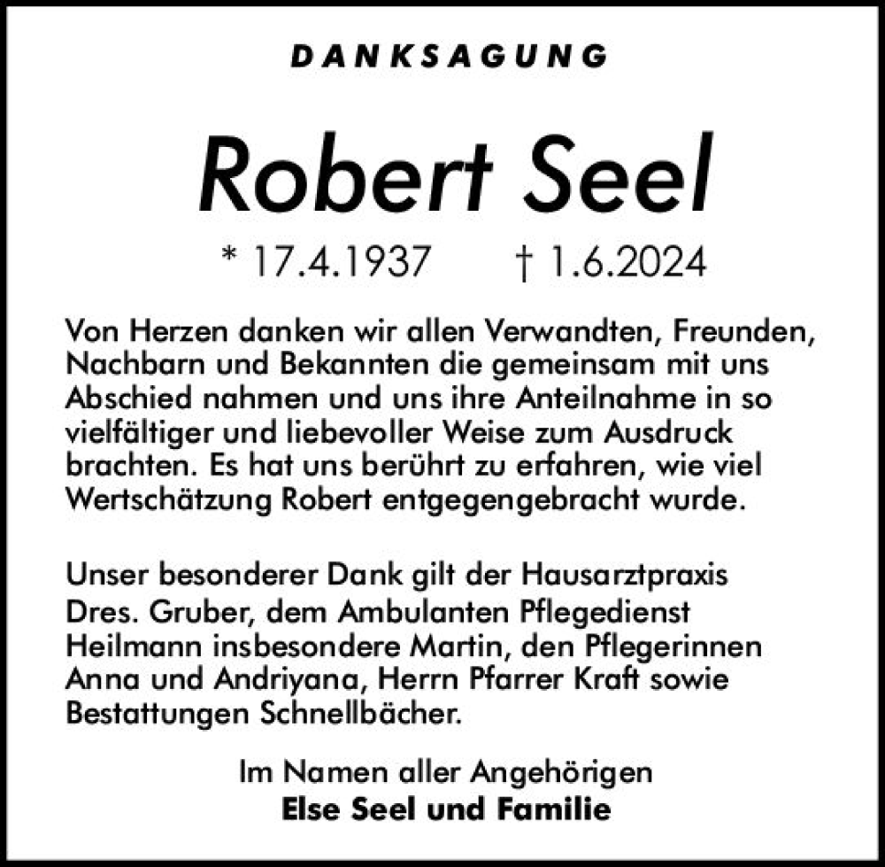  Traueranzeige für Robert Seel vom 13.07.2024 aus Odenwälder Echo