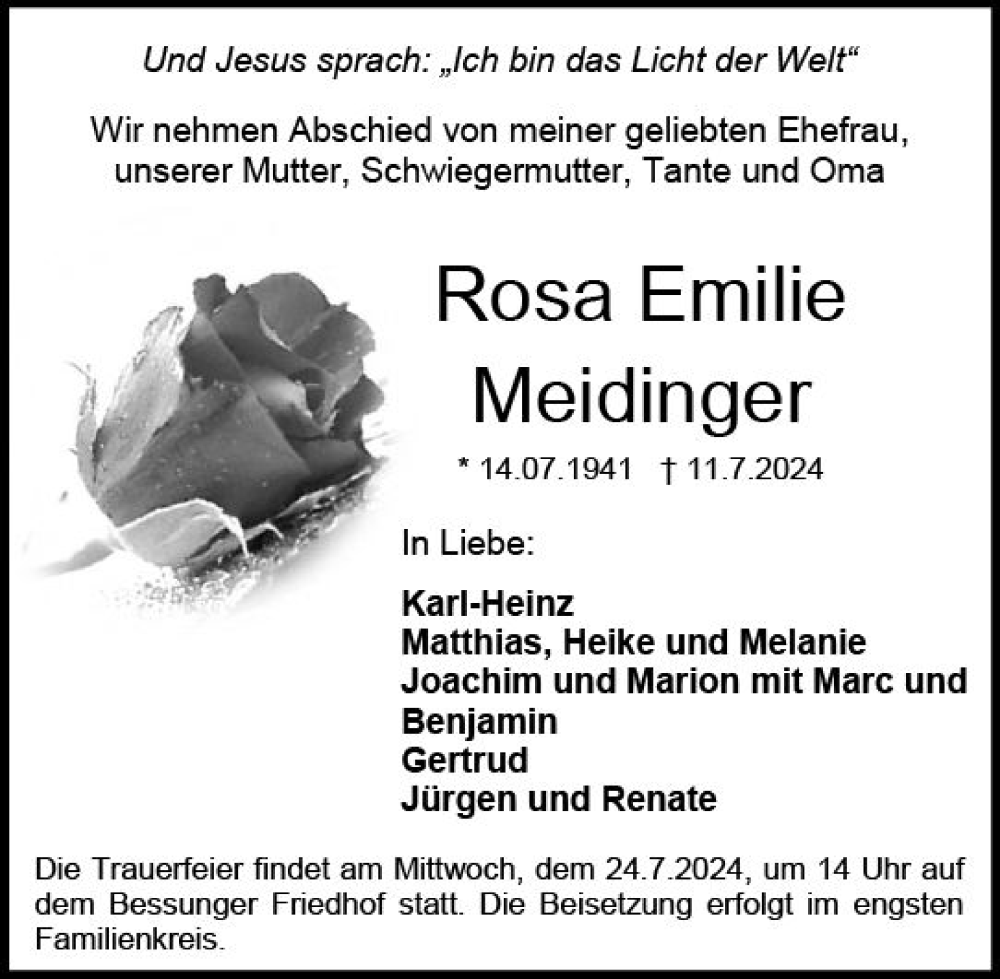  Traueranzeige für Rosa Emilie Meidinger vom 20.07.2024 aus Darmstädter Echo