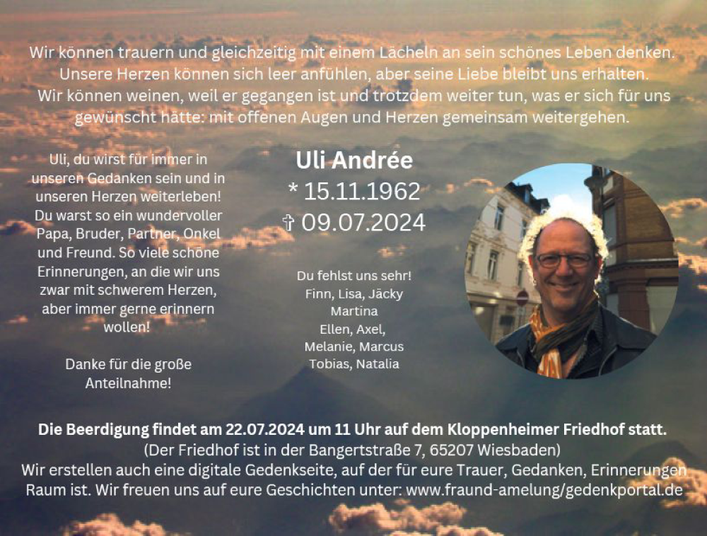  Traueranzeige für Ulrich Andrée vom 20.07.2024 aus Wiesbadener Kurier