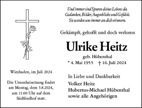 Traueranzeige von Ulrike Heitz von Wiesbadener Kurier