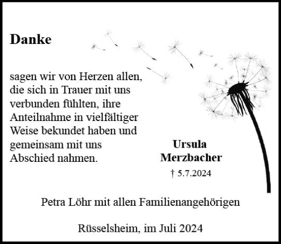 Traueranzeige von Ursula Merzbacher von Rüsselsheimer Echo