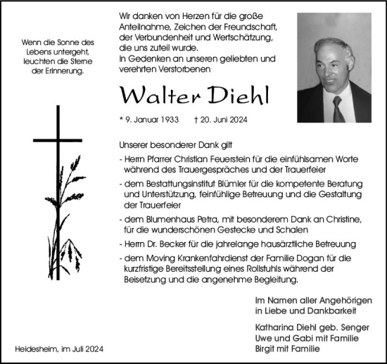Traueranzeige von Walter Diehl von Allgemeine Zeitung Rheinhessen-Nahe