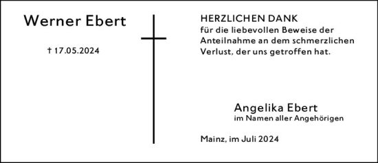 Traueranzeige von Werner Ebert von Allgemeine Zeitung Mainz