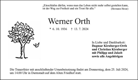 Traueranzeige von Werner Orth von Darmstädter Echo
