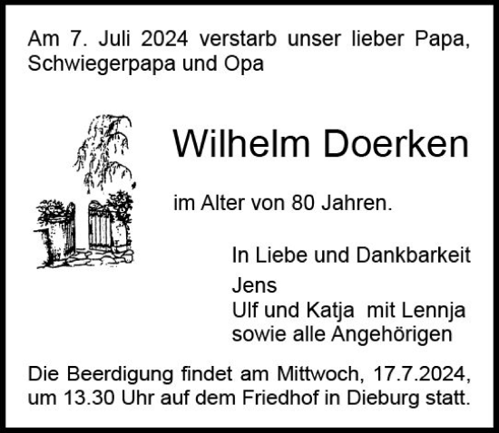 Traueranzeige von Wilhelm Doerken von Darmstädter Echo