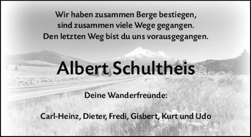  Traueranzeige für Albert Schultheis vom 06.08.2024 aus Allgemeine Zeitung Mainz