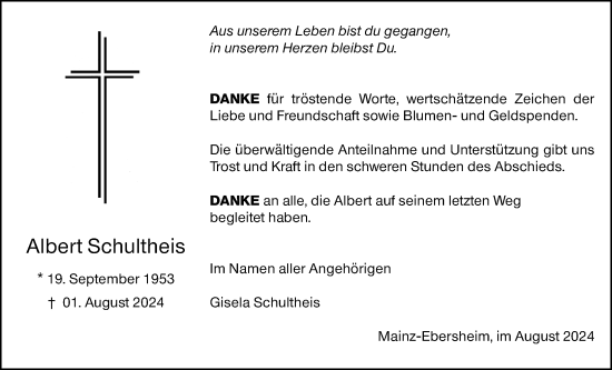 Traueranzeige von Albert Schultheis von Allgemeine Zeitung Mainz